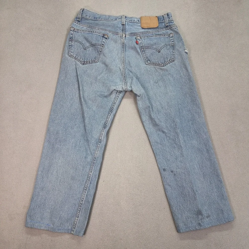 Vintage‎ Levis 501 Jeans Mens Light Blue Made USA Altered Stains 90s Fits 33x24